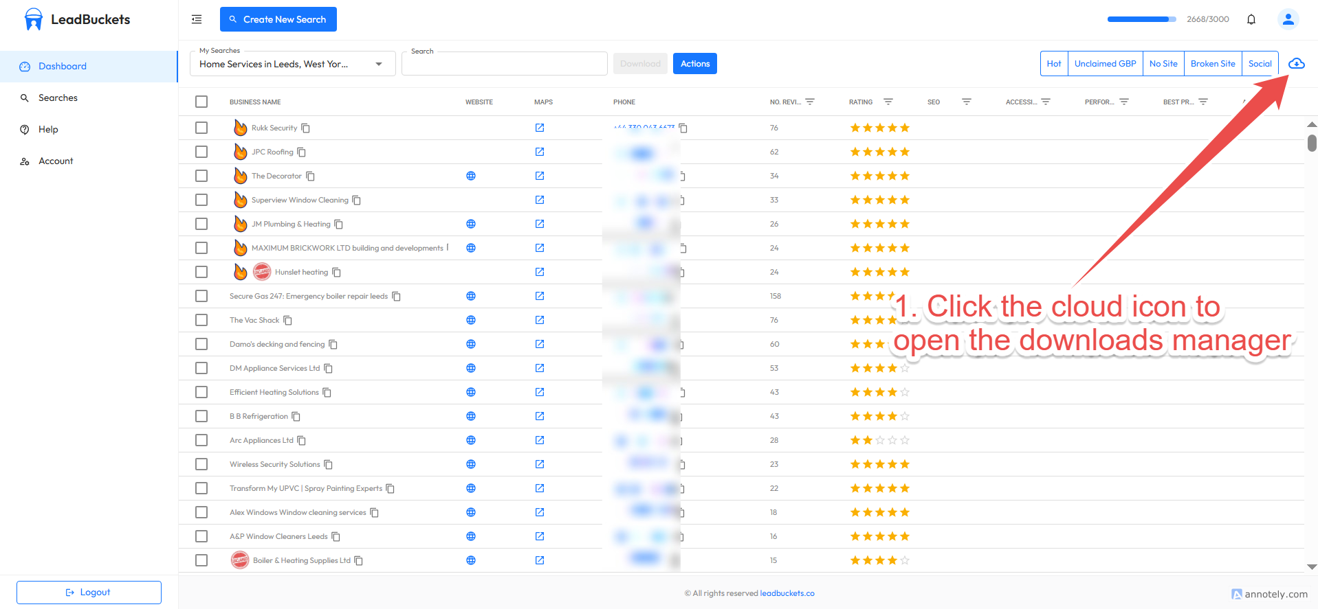 Screenshot showing the cloud download button