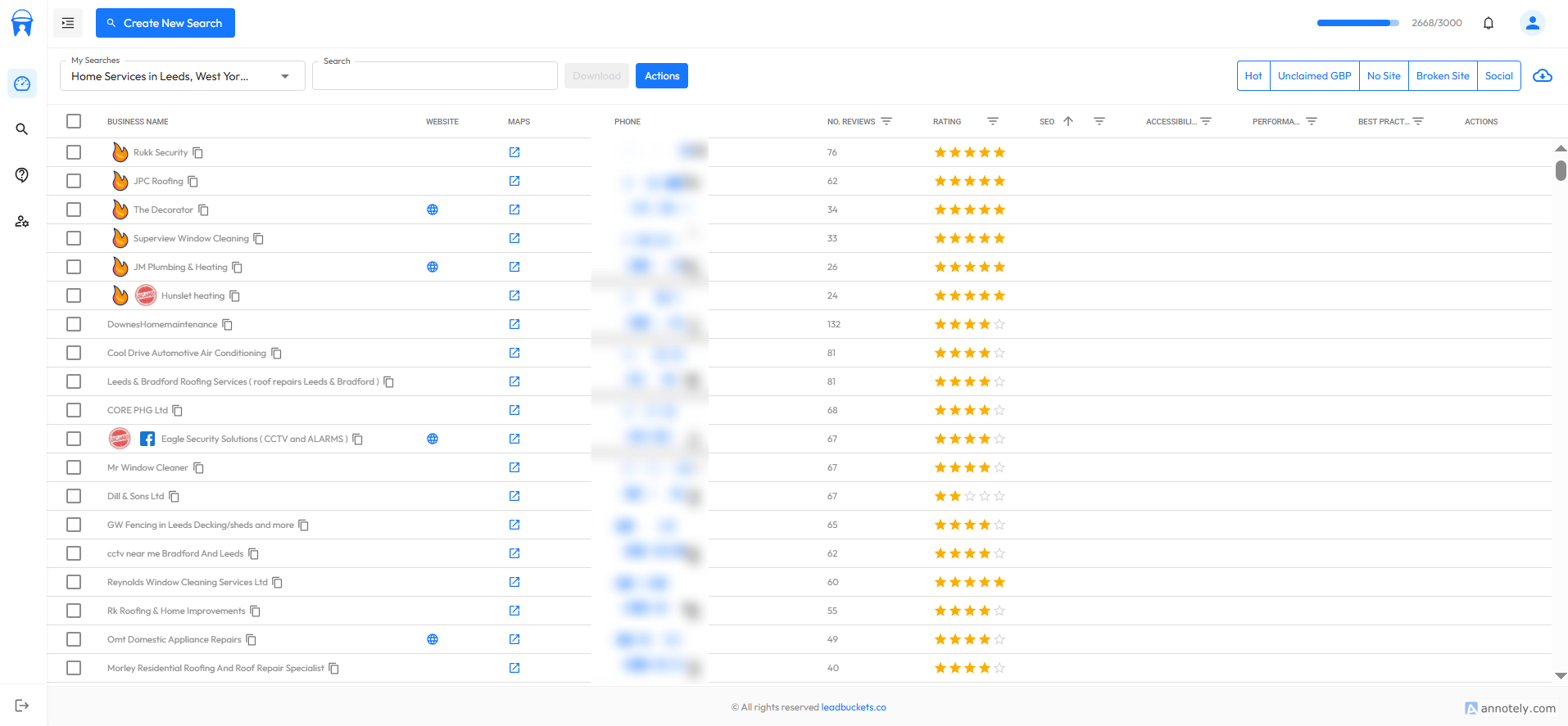 Screenshot of all SEO leads